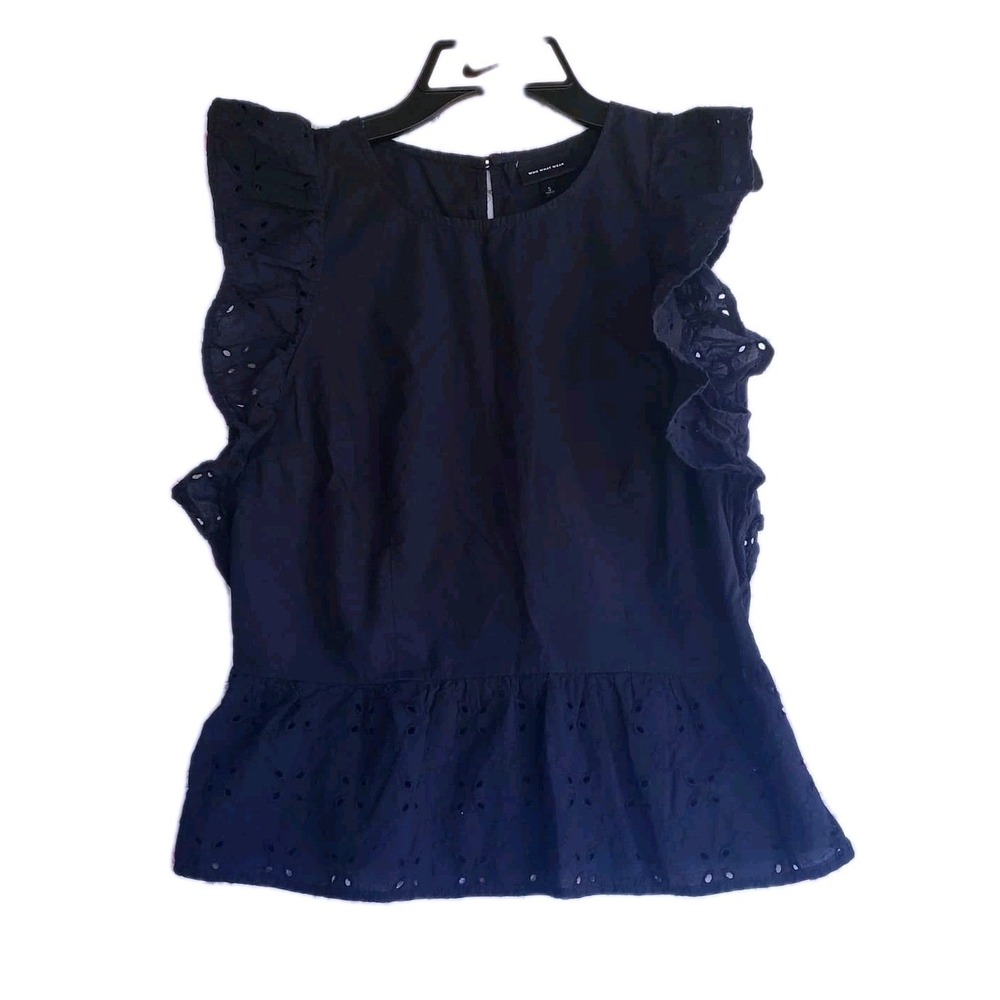 Who What Wear Women's Black Eyelet Ruffle Peplum Blouse Top Size Small